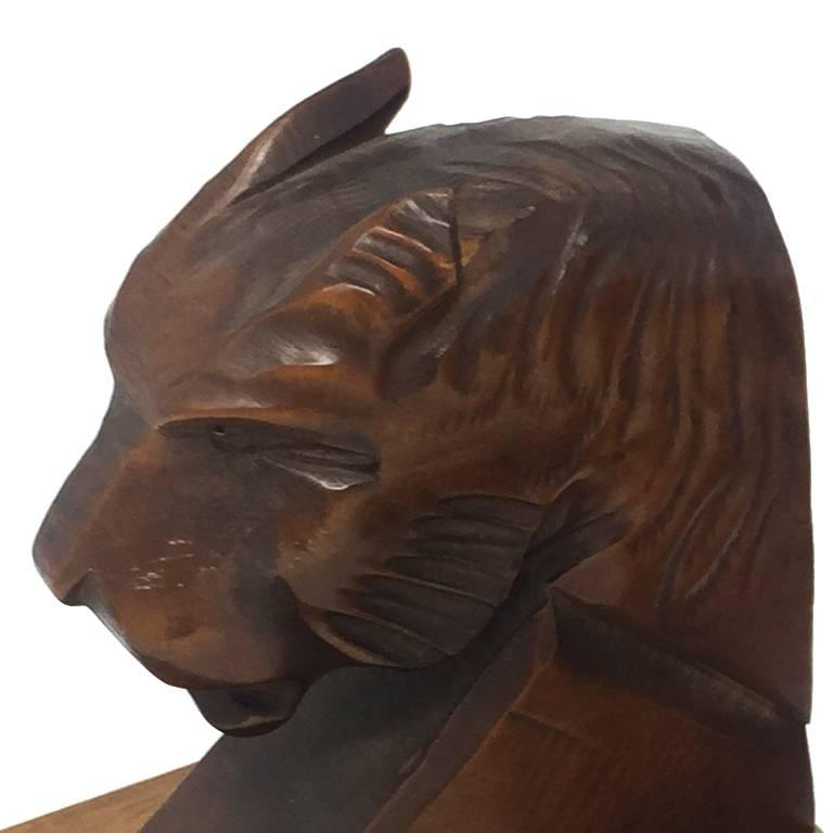 Pair of Art Deco Book Holders in Wood Showing a Panther Head, 1930s In Excellent Condition In Milan, IT