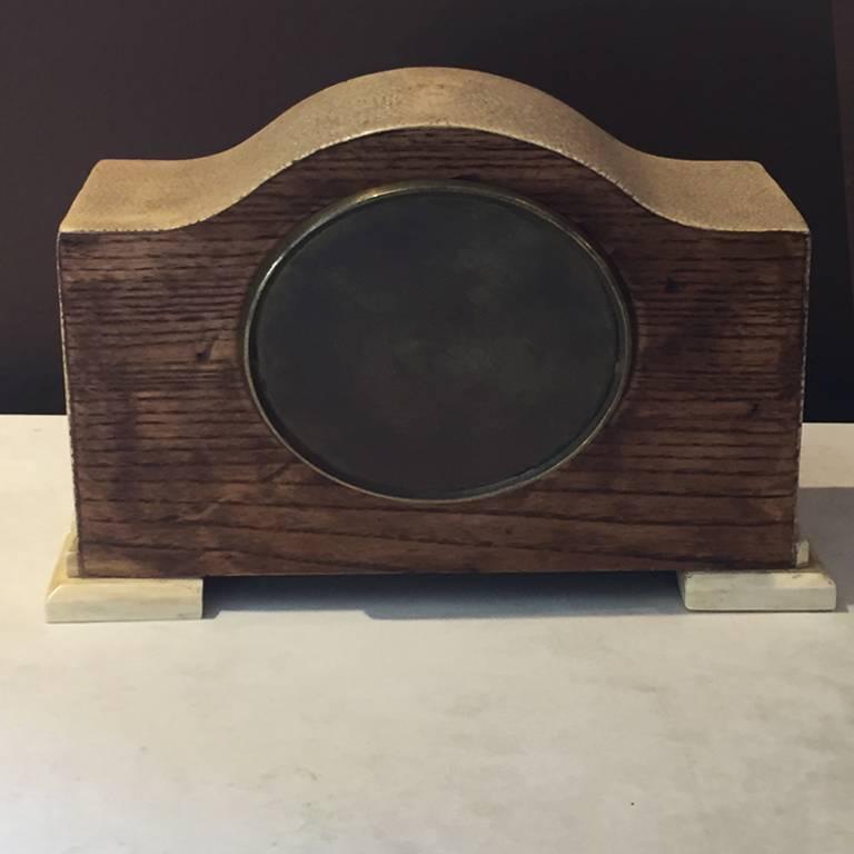 Original French Art Deco Table Clock in Shagreen and Malachite, 1930s 2