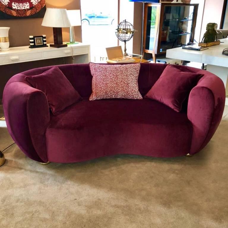 Beautiful sofa in midcentury style two seats with plum velvet by Nobilis Paris designed by Michel Leo
Handmade, Made in Italy.
  