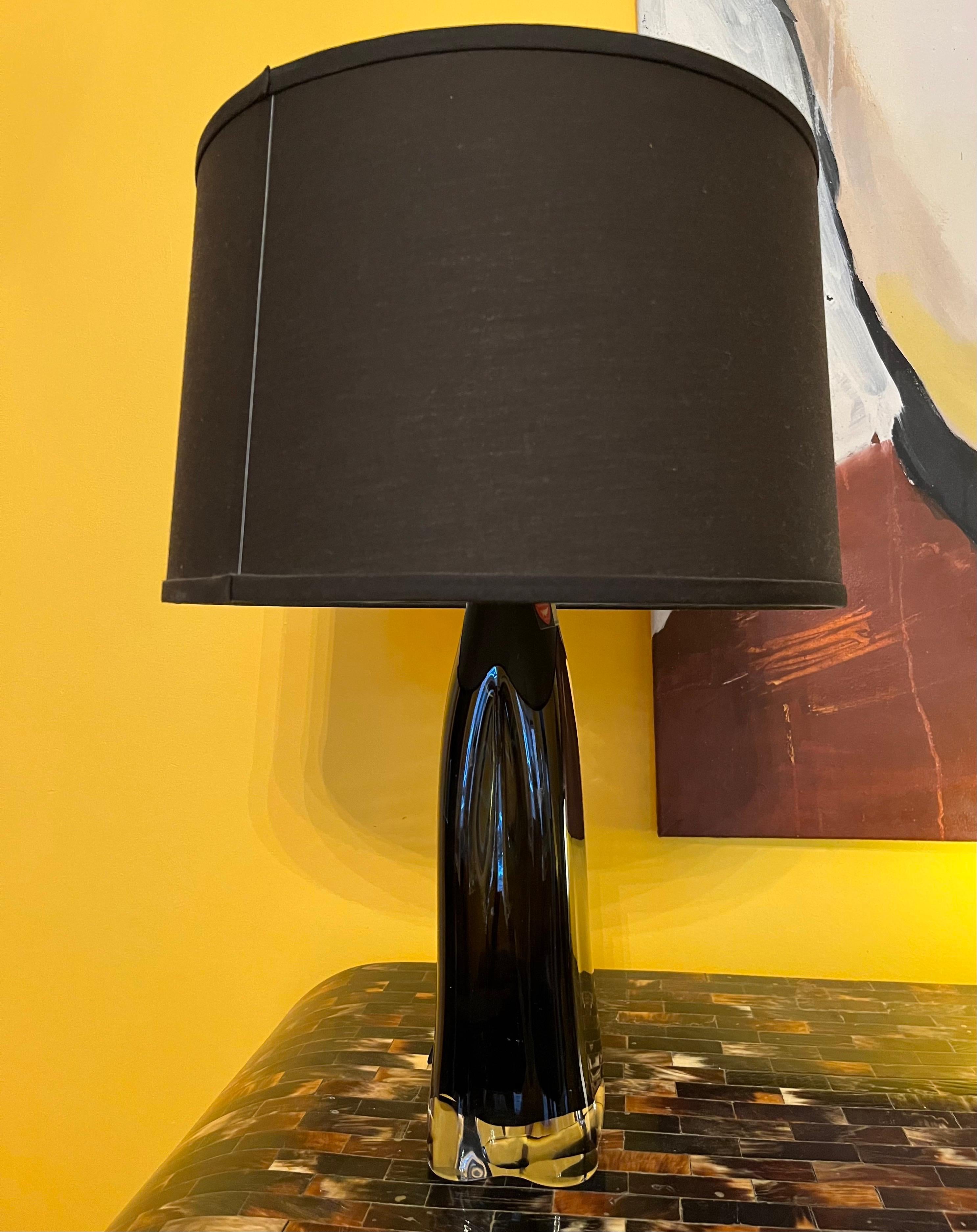 Dark Green Orrefors Lamp In Good Condition For Sale In Bronx, NY