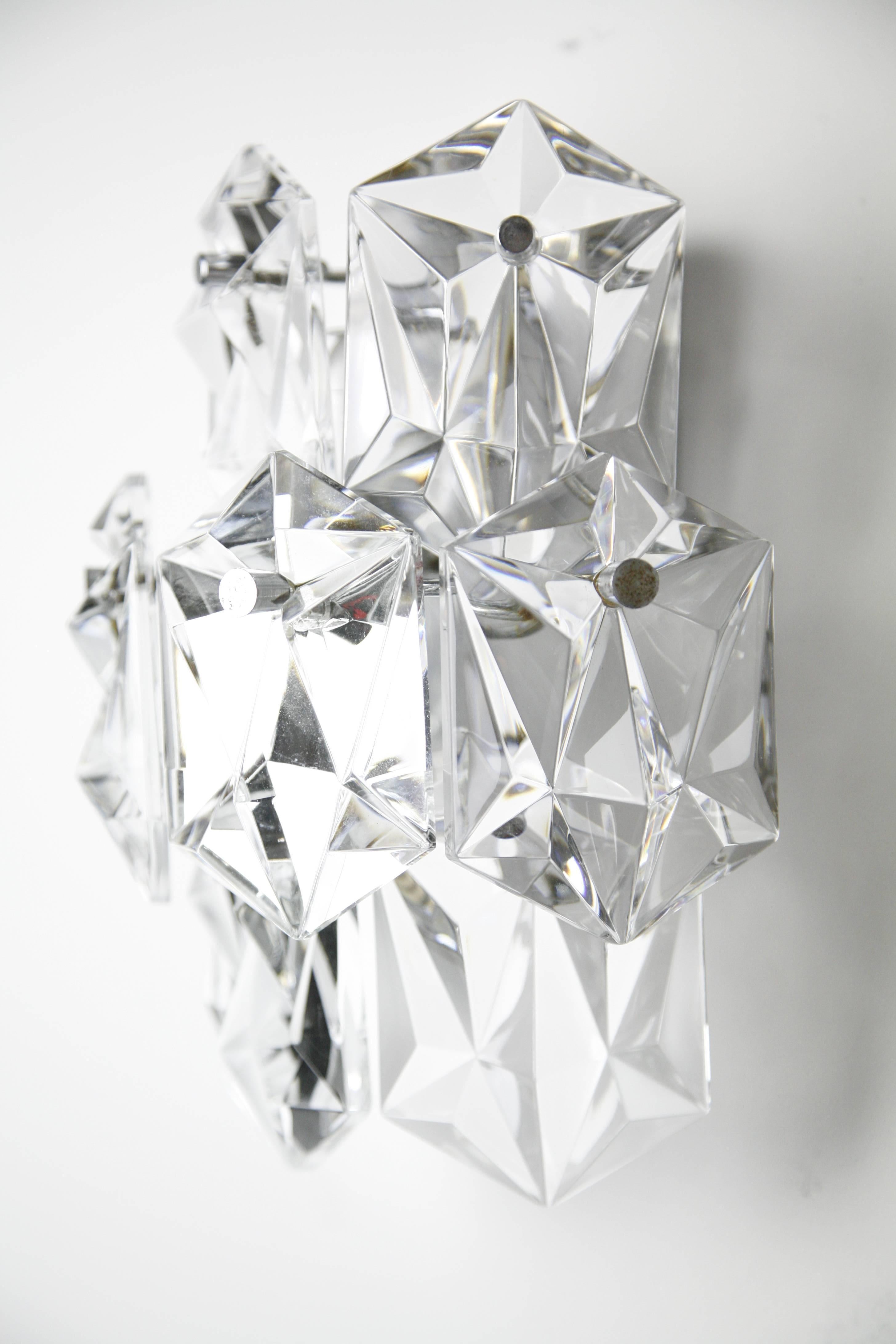 Pair of Kinkeldey Sconces Chrome and Crystal, 1960 (Moderne der Mitte des Jahrhunderts)