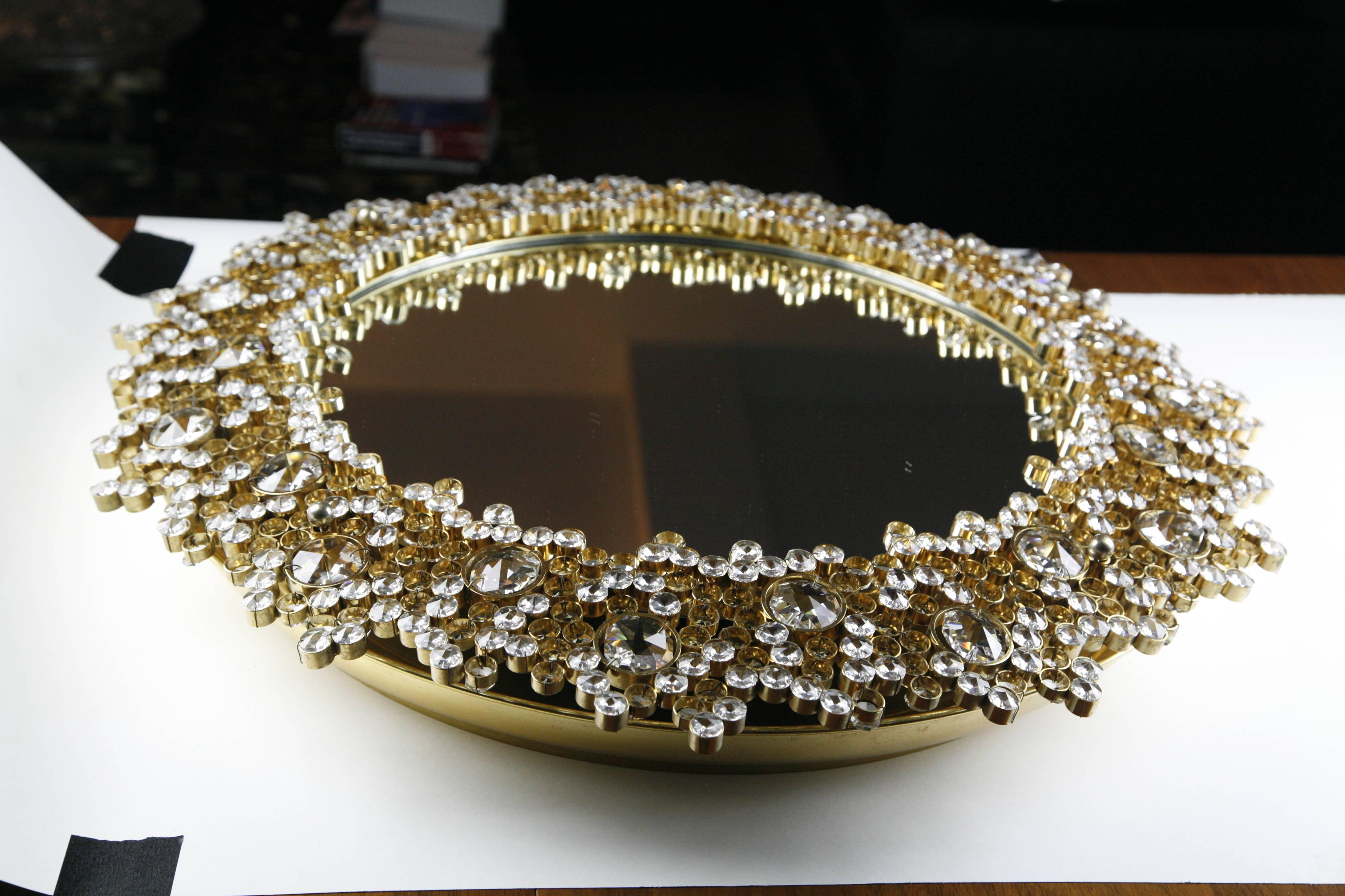 Illuminated Gold Palwa Mirror with Swarovski Crystals, Germany, 1970s 2