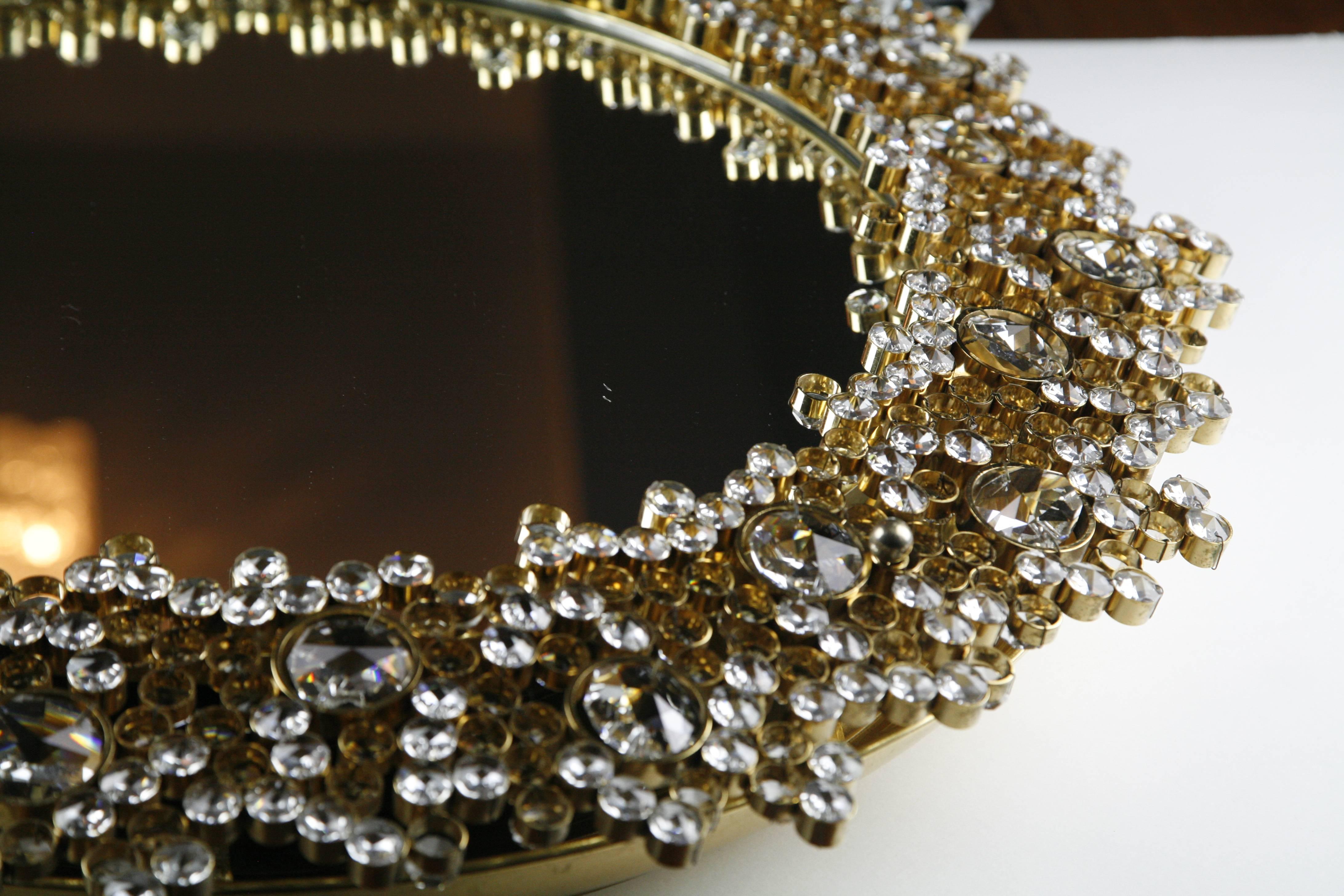 Illuminated Gold Palwa Mirror with Swarovski Crystals, Germany, 1970s 3