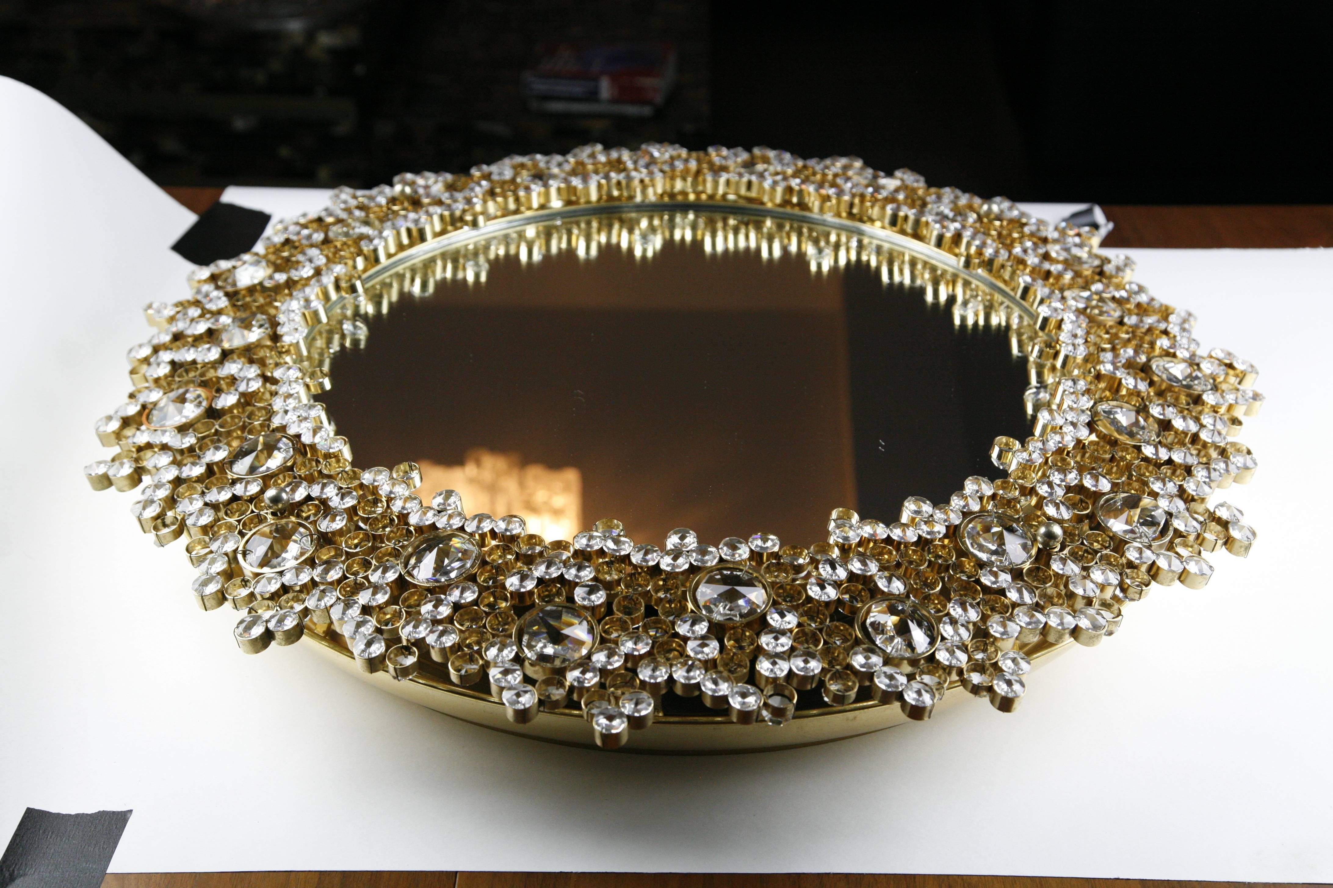 Illuminated Gold Palwa Mirror with Swarovski Crystals, Germany, 1970s 4