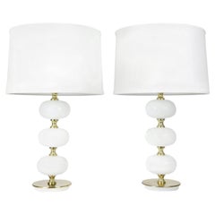 Table Lamps by Stilarmatur Tranås Opaline Glass, Brass Bases, Sweden, 1970