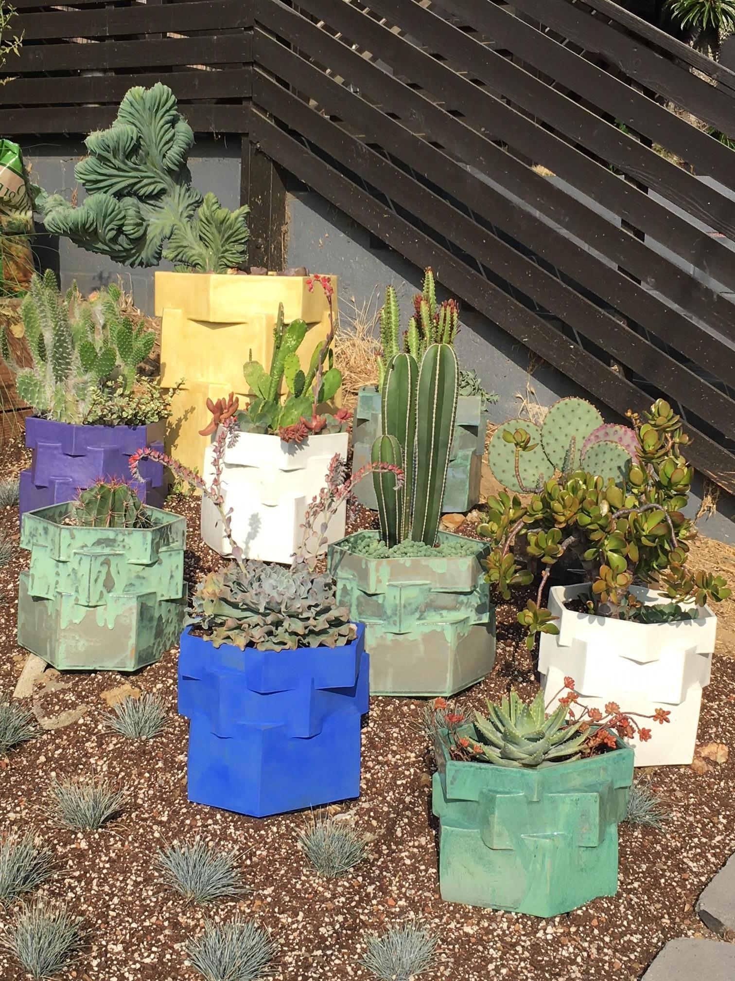 teal ceramic planter