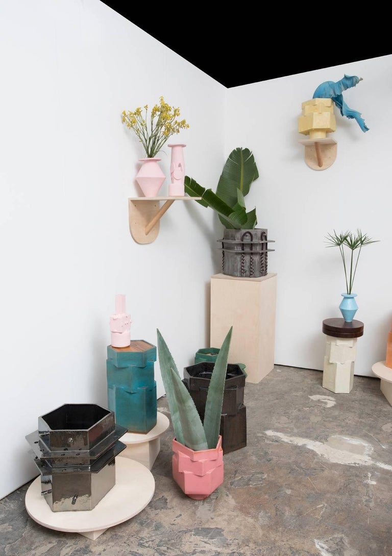 Extra Large Contemporary Ceramic Teal Hexagon Planter For Sale at 1stDibs