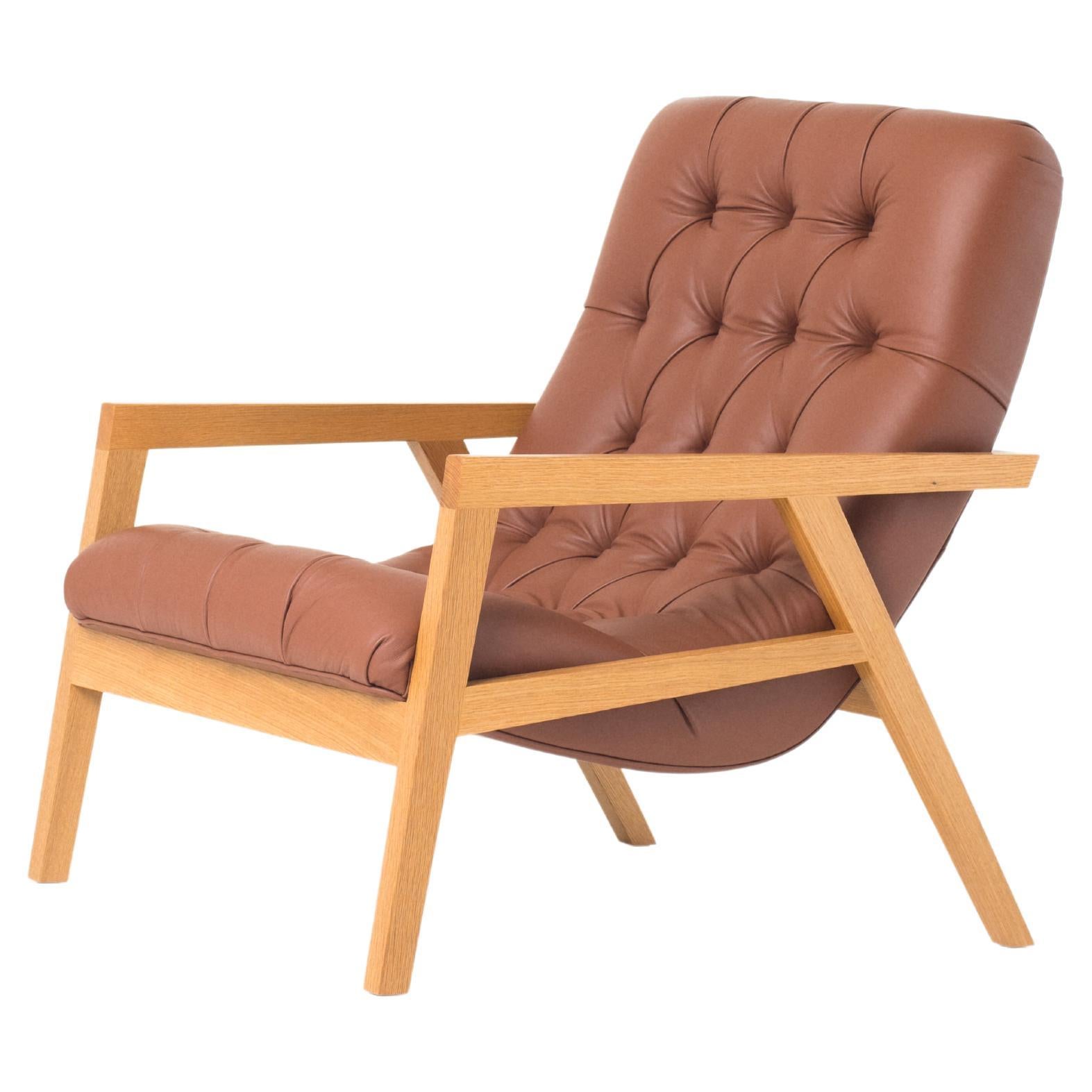 Regina Lounge, Silla de salón artesanal con tapicería de cuero acolchado en forma de diamante en venta