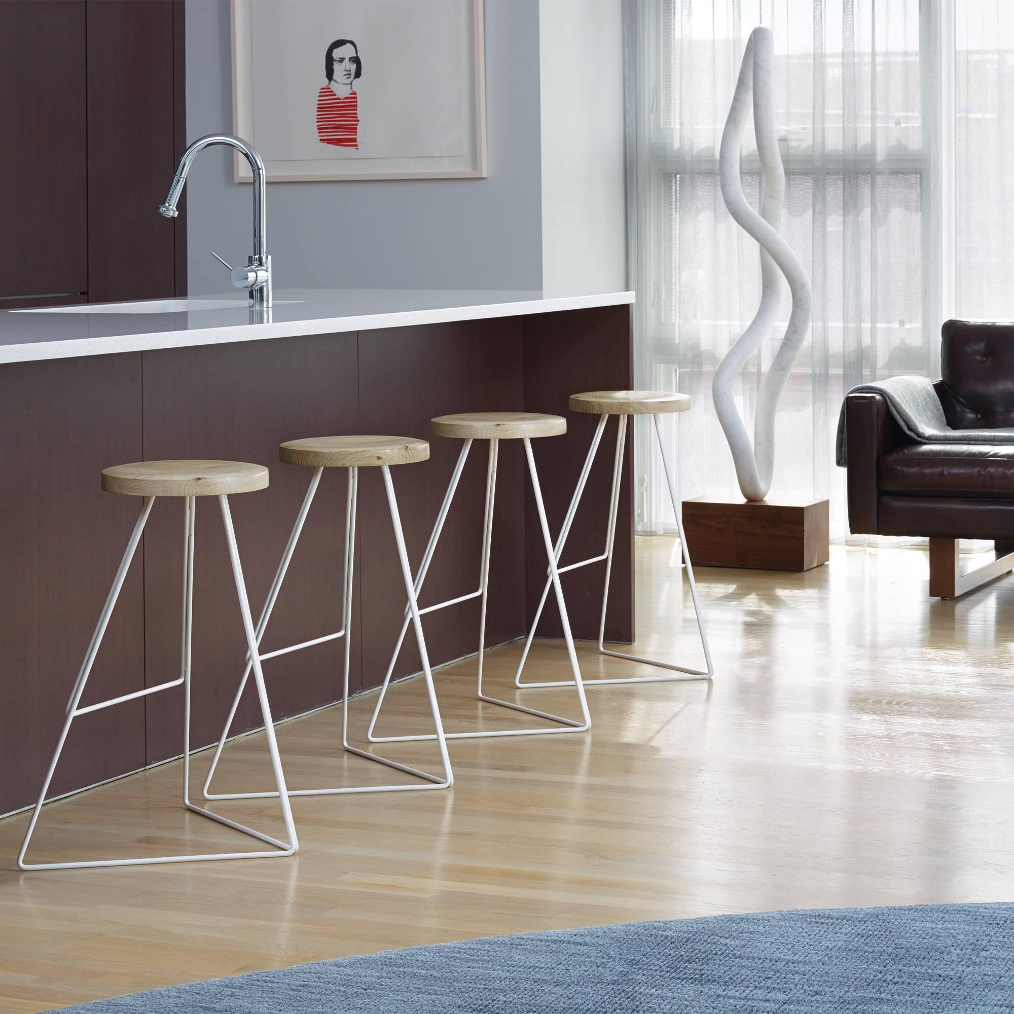 Steel The Coleman Stool - White and Walnut, Bar Height.  54 Variations Available. For Sale