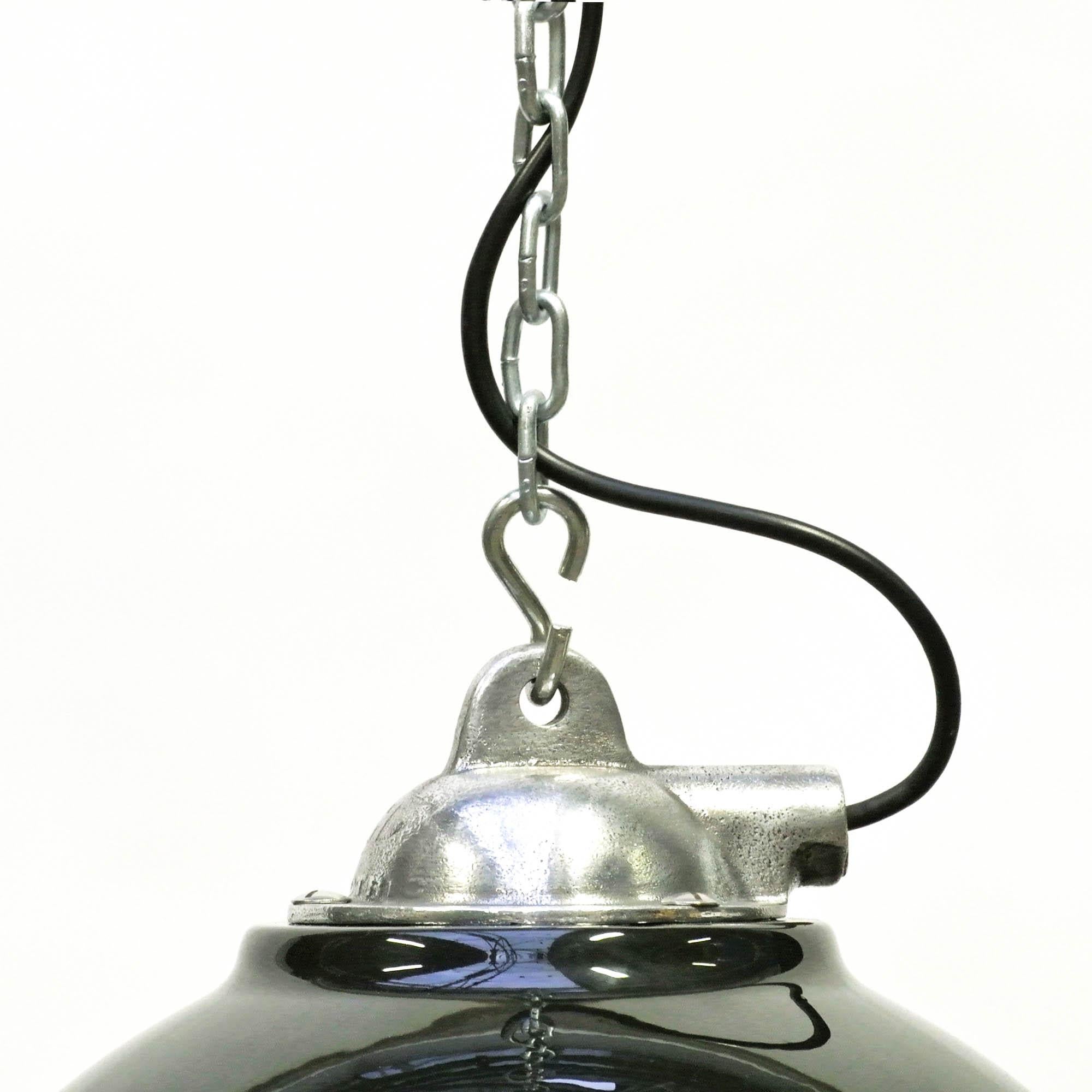 Industrial Ceiling Lamp in Steel, Repainted in Epoxid Paint, France, circa 1950-1959