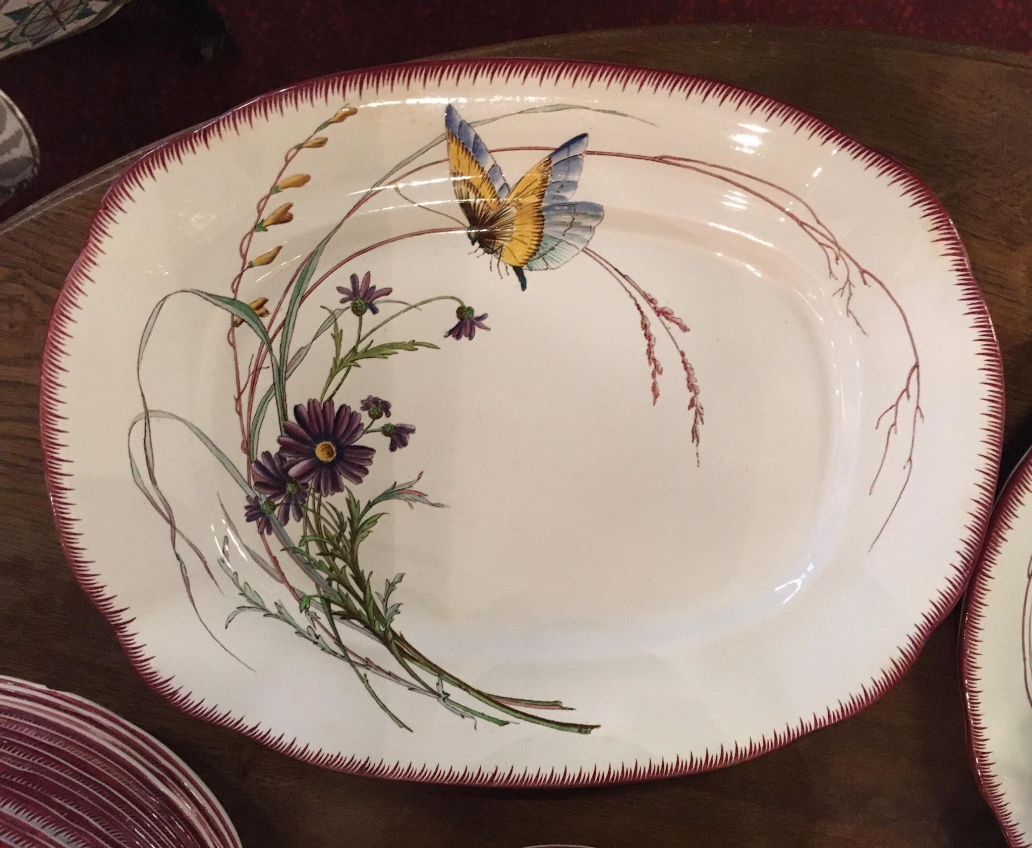 Ceramic French Sarreguemines Butterfly Faience Dinner Table Service France, 19th Century