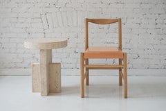 Contemporary Planar Side Table in Travertine Stone by Fort Standard, in Stock