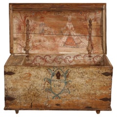 Swedish Gustavian Dowry Chest with Exceptional Interior Painting, Dated 1782