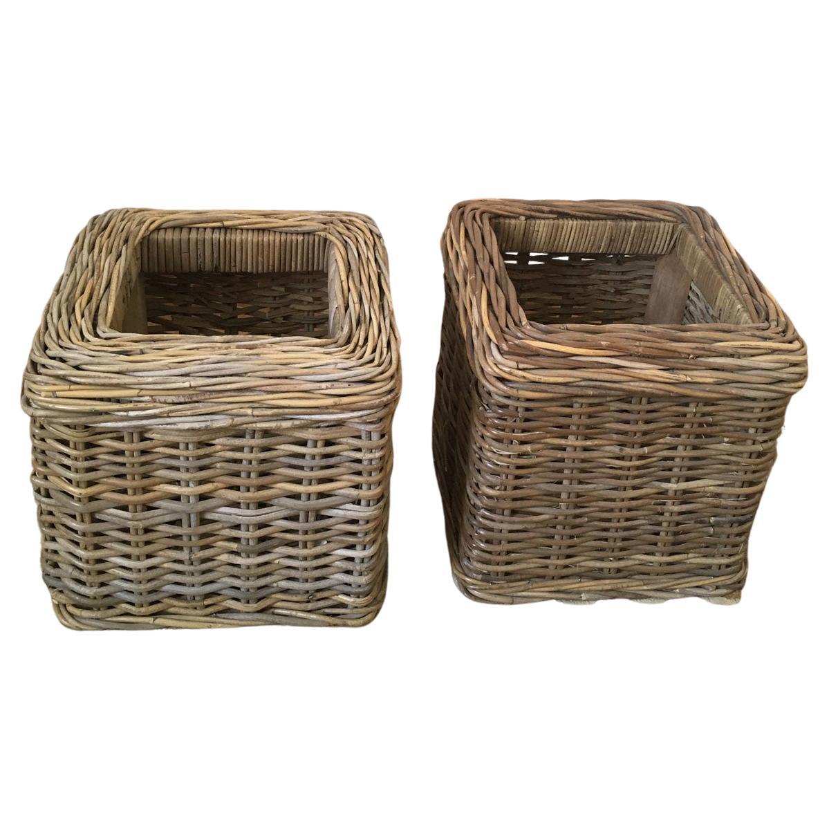 Set of 2 Rattan Planter Baskets For Sale