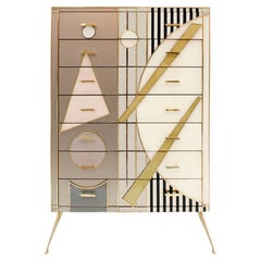 Grande commode italienne du milieu du siècle composée de sept tiroirs