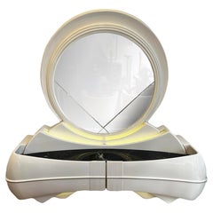 Dressing Table in White Plastic and Wood with Indirect Lightning