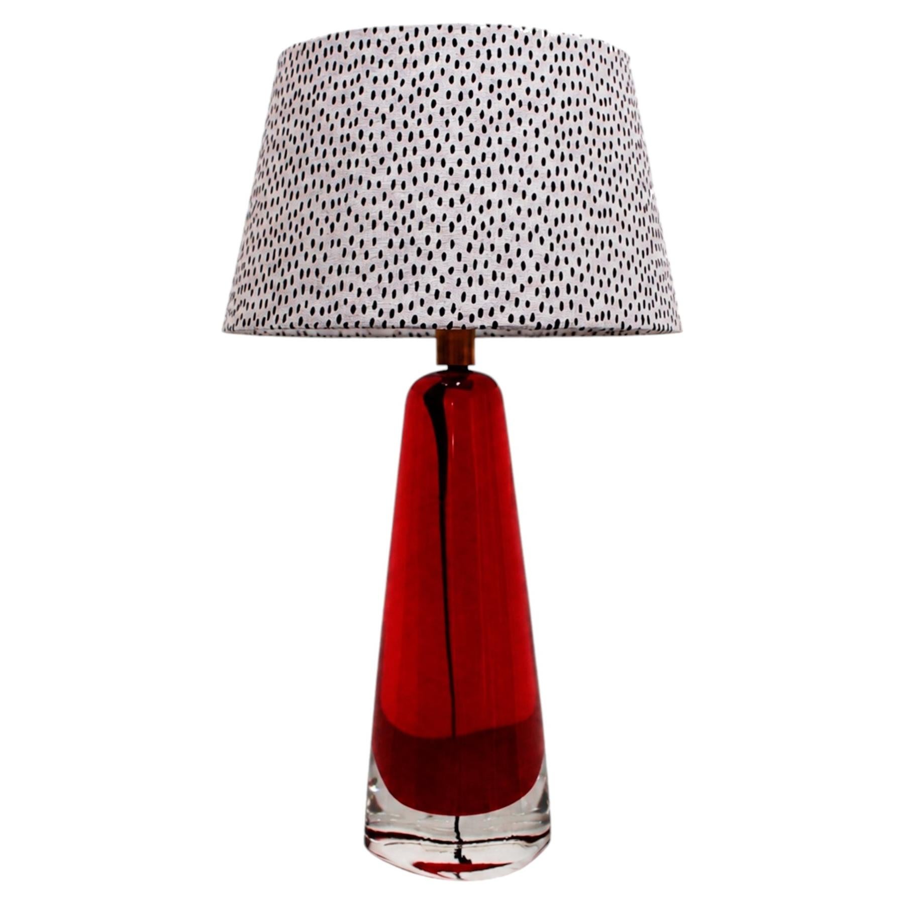 1960s Italian Red Murano Sommerso Glass Table Lamp with Polka Dot Shade