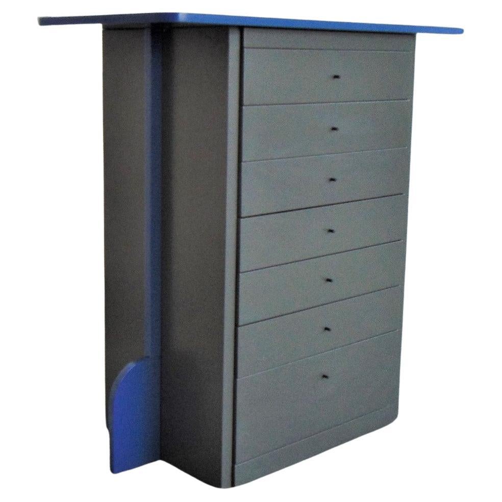 1989 Memphis Style Dresser Gray and Blue Satin Lacquer, Sormani, Italy For Sale