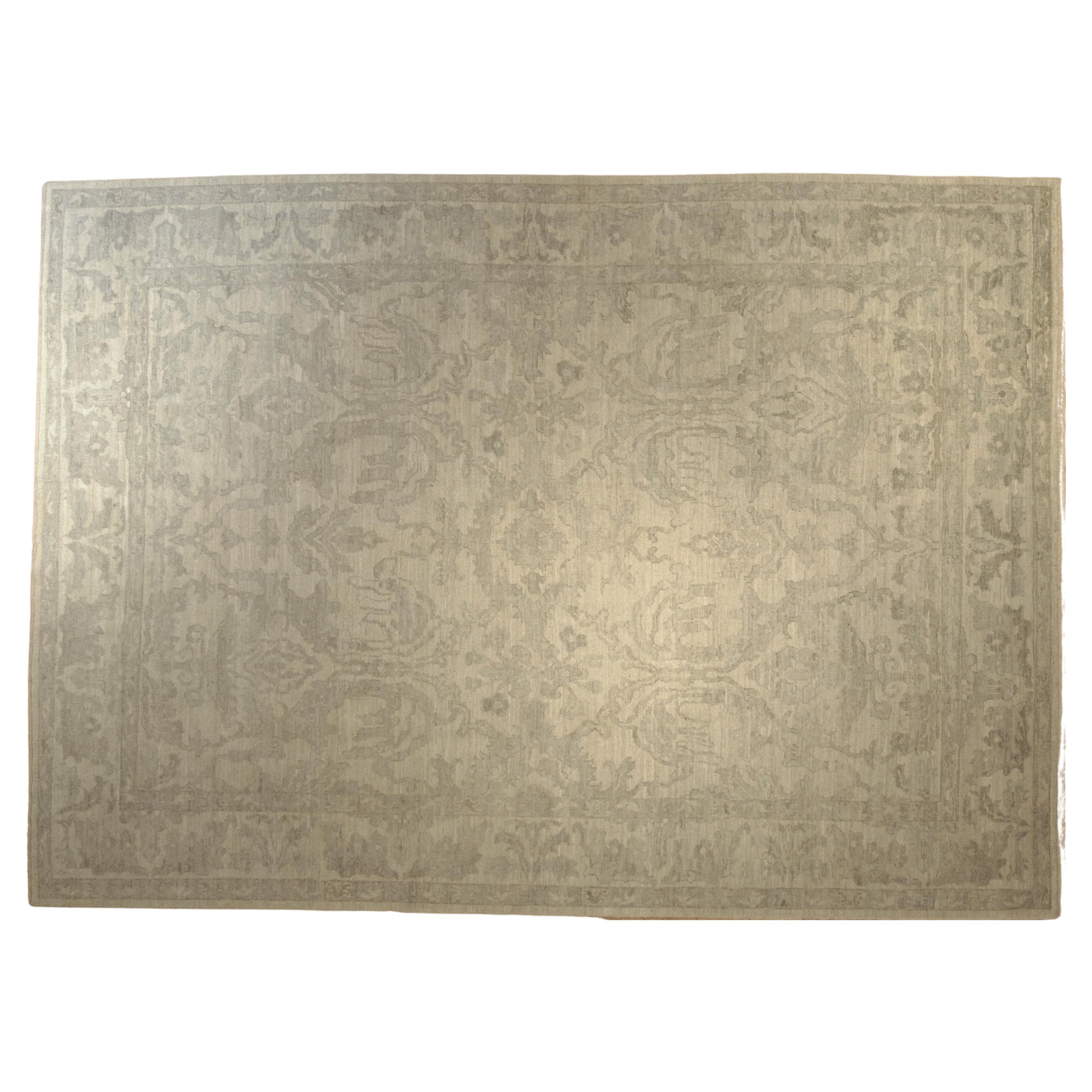 Large Oushak Carpet Silver Colored Wool For Sale