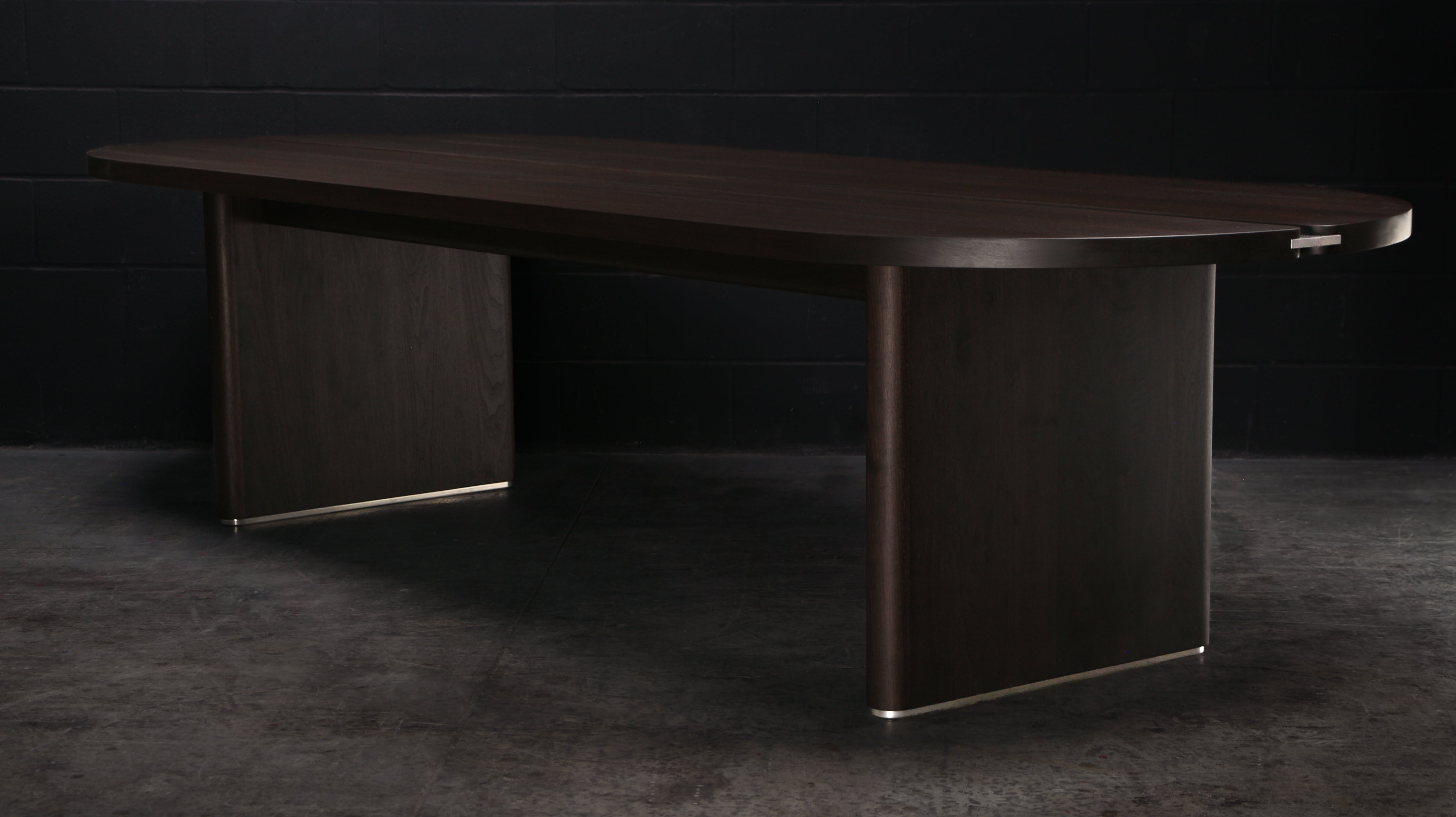 Canadian AURUM Dining Table by AMBROZIA, Solid Oxidized Walnut & Polished Aluminum For Sale