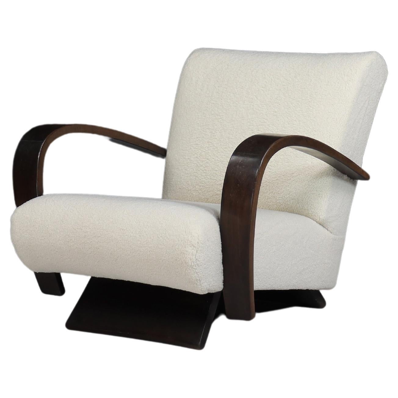 Art Deco Armchairs in Walnut and Teddy Upholstery, Italy, 1930s  For Sale
