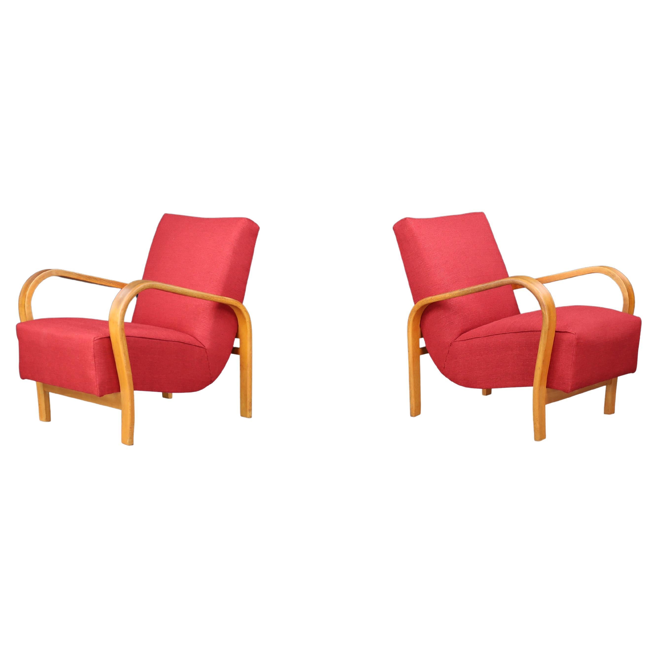 Pair of Re-Upholstered Bentwood Armchairs by Karel Koželka & Antonín Kropáček