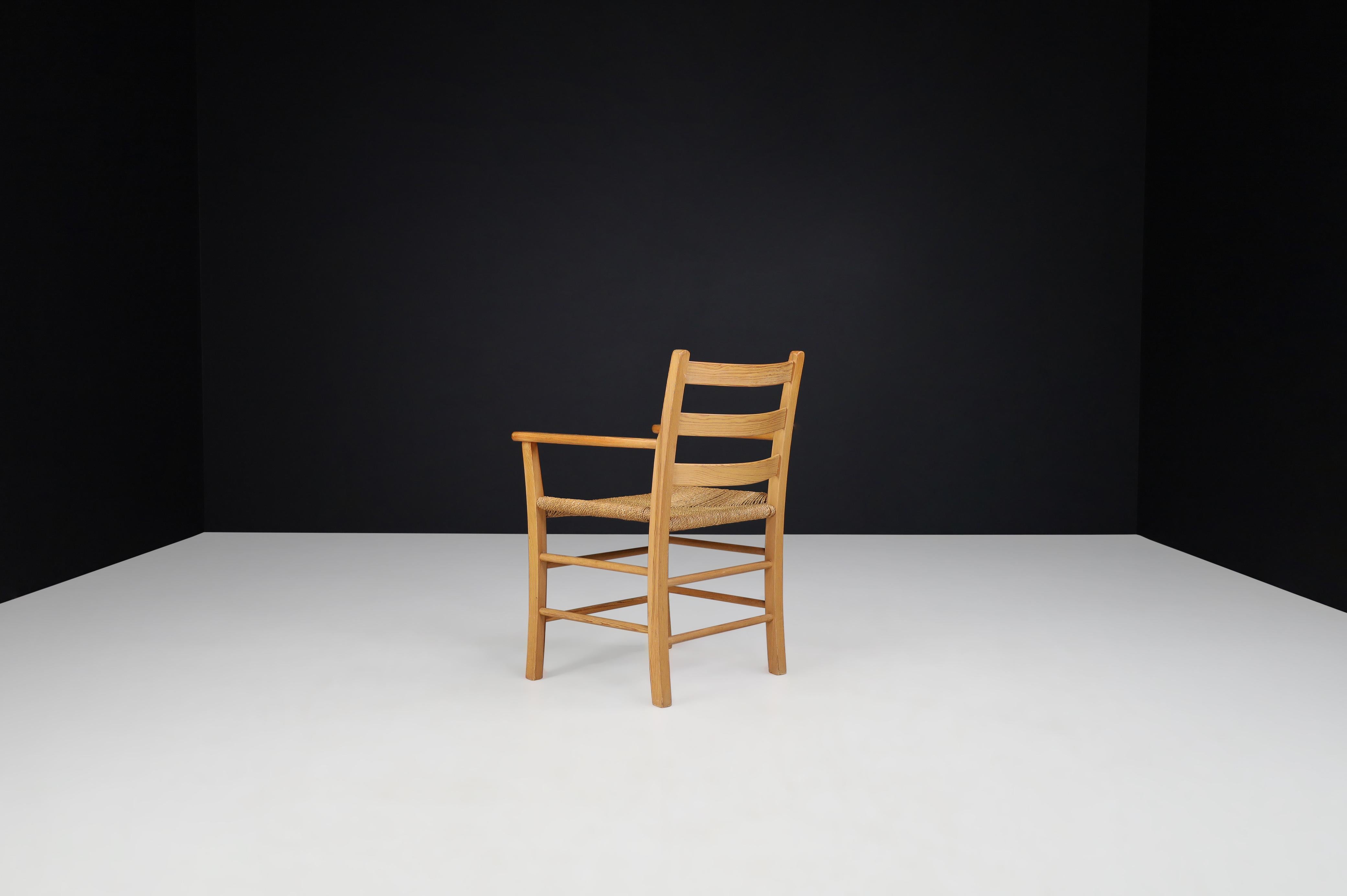Poltrona danese in pino e corda, anni '60 - Minimalismo nordico In condizioni buone in vendita a Almelo, NL