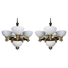 Sculptural Italian Chandelier in Brass & White Opaline Glass, 1970s 12 available