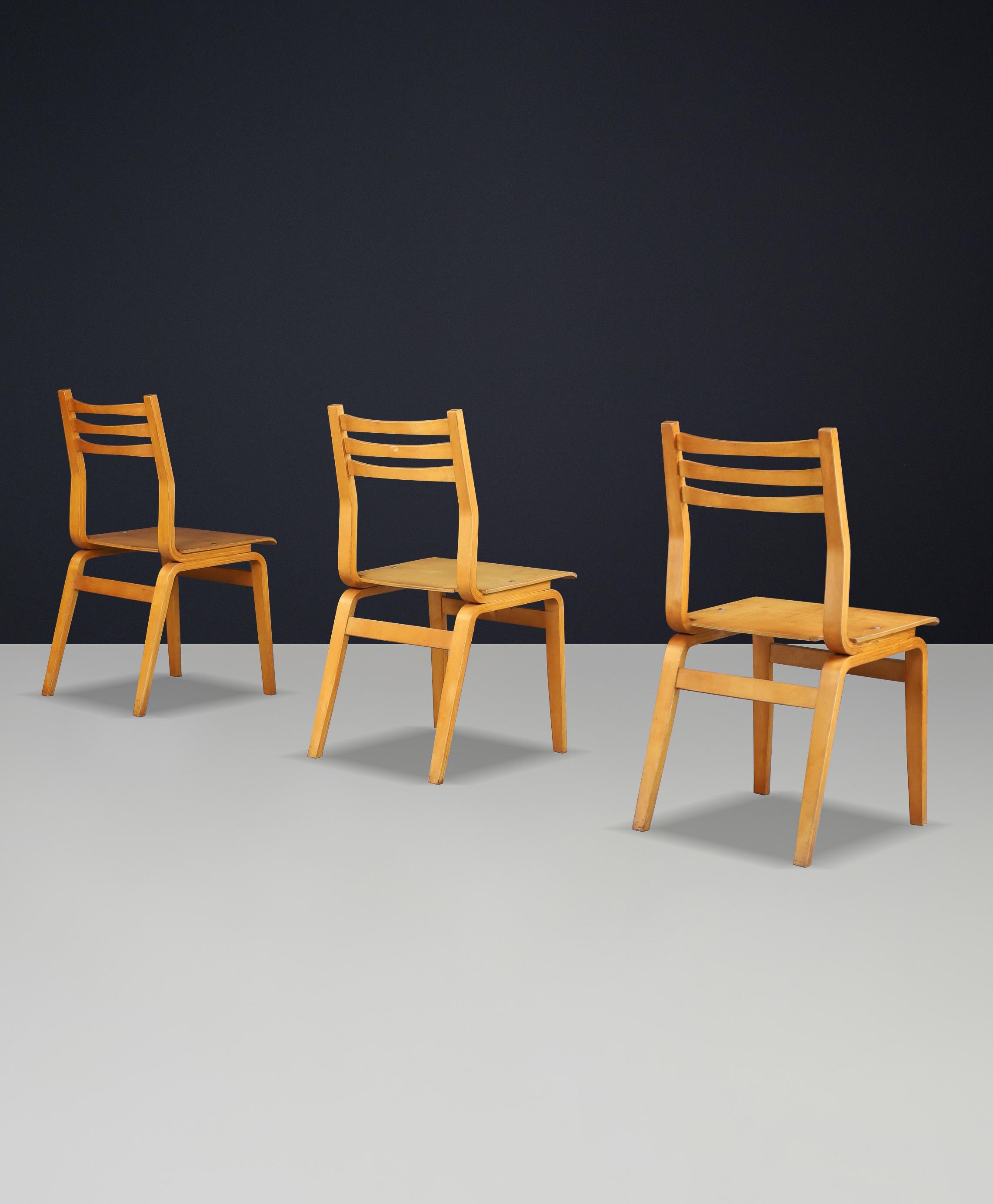 Mid-Century Modern Ensemble de 16 chaises en bois de hêtre du milieu du siècle, fabriquées en République tchèque, années 1960 en vente