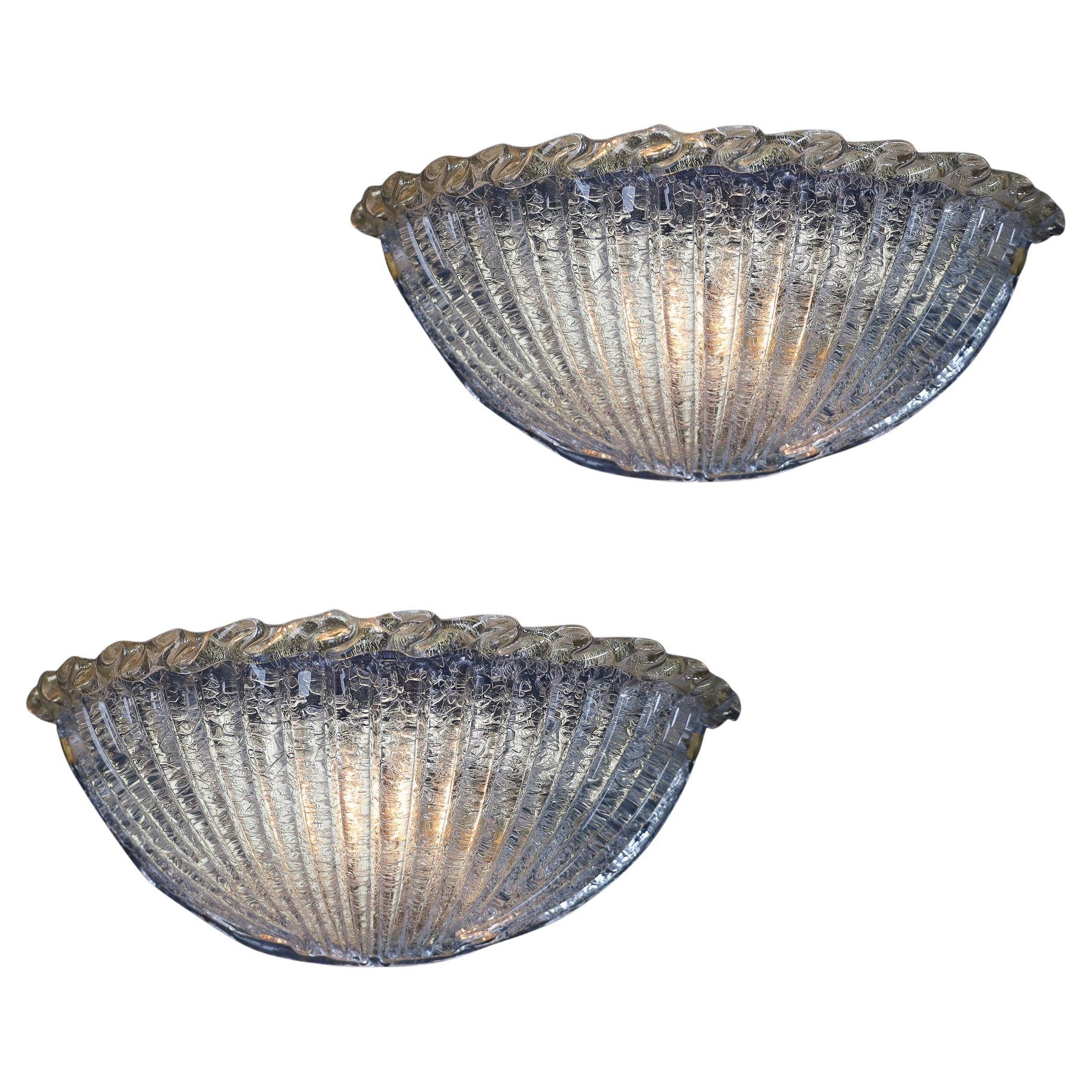 Pair of two Hollywood Regency Murano Glass Shell Wall Sconces – Italy, 1970s