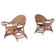 Coppia di poltrone scultoree spagnole in bambù e rattan, 1960