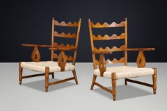 Paolo Buffa, paire de fauteuils sculpturaux en merisier et jonc, Italie, années 1940