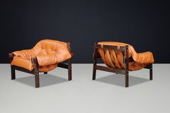 Pair of Percival Lafer MP-41 Lounge Chairs in Original Cognac Leather Brazil 70s
