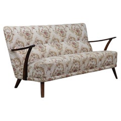 Italian Art Deco Sculptural Walnut Sofa with Original Floral Upholstery, 1930s