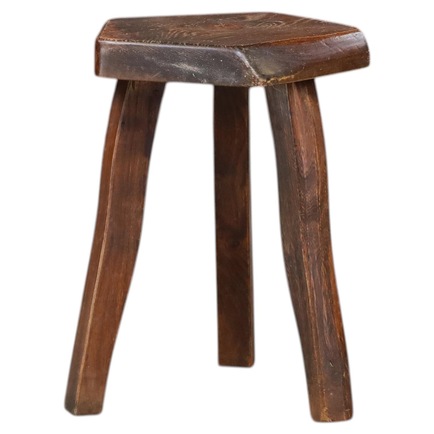 Brutalist Sculptural Solid Elm Stool by Aranjou, France, circa 1960s For Sale