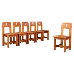 Set of Six Scandinavian Solid Pine Dining Chairs by Wasa Möbel, Sweden, 1970s