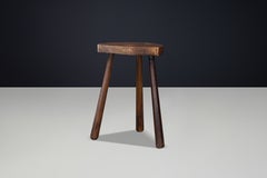 French Primitive Brutalist Oak Tripod Stool, France, 1950s