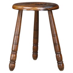 French Oak Tripod Stool in the Style of Charles Dudouyt, France, 1950s