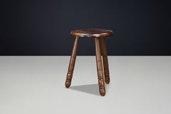French Oak Tripod Stool in the Style of Charles Dudouyt, France, 1950s