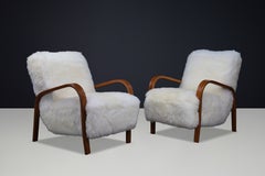 Pair of Art Deco Lounge chairs by Koželka & Kropáček in Texel Sheepskin, Prague