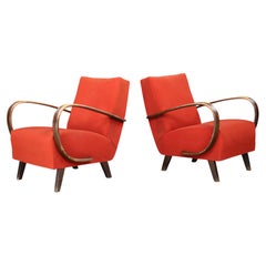 Pair of Jindřich Halabala Sculptural Bentwood Lounge Armchairs, Czechoslovakia