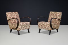 Jindřich Halabala Lounge Chairs, Bentwood & Floral Upholstery, 1940s