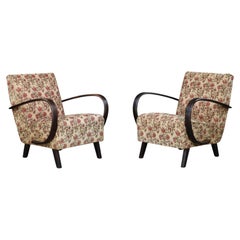 Jindřich Halabala Lounge Chairs, Bentwood & Floral Upholstery, 1940s
