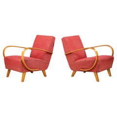 Jindřich Halabala Lounge Chairs, Bentwood & Floral Upholstery, 1940s