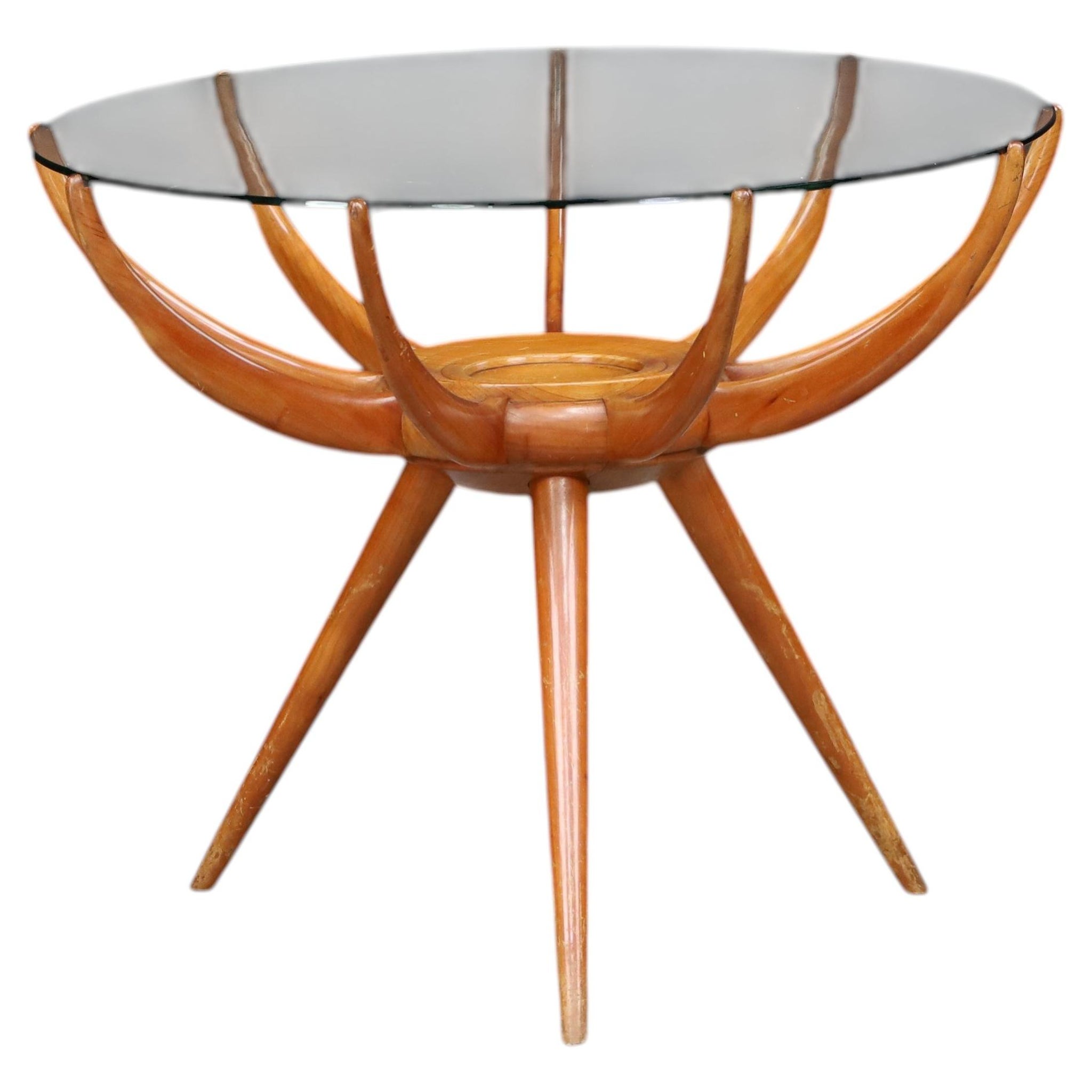Carlo di Carli Carlo De Carli “Spider” Coffee Table in Walnut and Glass, Italy, 1950s