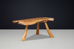 French Sculptural Free-Form Solid Walnut Coffee Table, 1950s