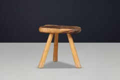 French Sculptural Hand-Carved Solid Walnut Stool or Side Table, 1950s