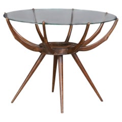 Carlo De Carli “Spider” Sculptural Walnut and Glass Coffee Table, Italy, 1950s