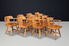 Set of Ten Pine Wood Dining Room Chairs by Asko, Finland, 1970s