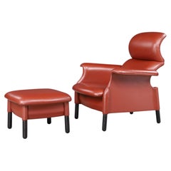 Fauteuil et repose-pieds Castiglioni Sanluca en cuir « Terracotta », Bernini, vers 1980